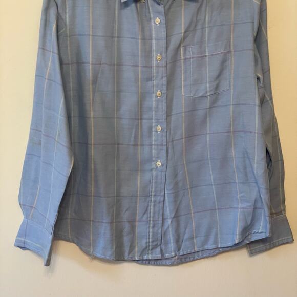 Vintage M pastel button up long sleeve blouse plaid academia Barbie corpcore - Picture 3 of 7